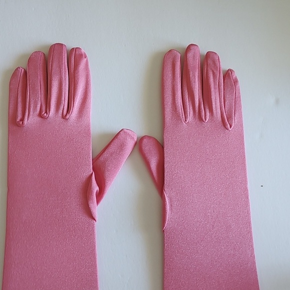 New Pink Long Gloves Past Elbow Length Stretchy Sz Small - Medium Bridgerton - Picture 2 of 4